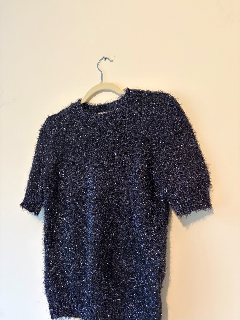 Rachel Zoe Fuzzy Sparkle Short-Sleeve Sweater Top - Picture 4 of 6
